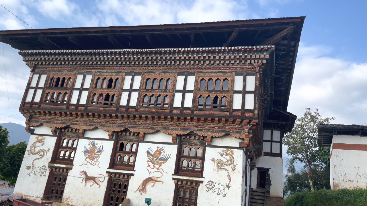 Bhutanese traditional house beautifully painted 
