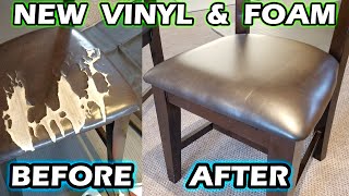 How to REUPHOLSTER a common dining room chair with new Vinyl &amp; Foam. D.I.Y.