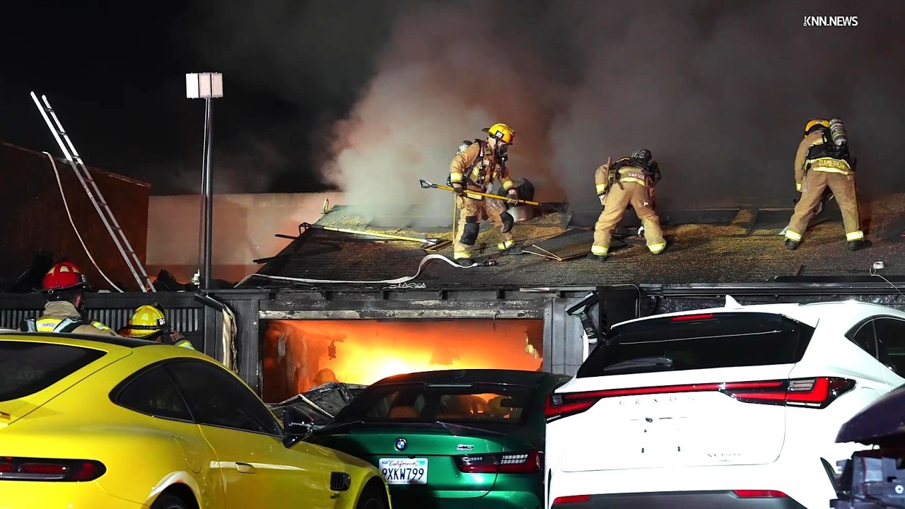 Firefighters Battle Blaze at Auto Repair Shop in North Hollywood