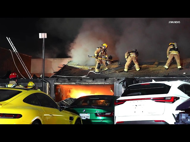 Firefighters Battle Blaze at Auto Repair Shop in North Hollywood
