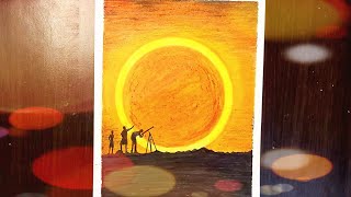 Solar Eclipse Drawing // Easy ! // How to draw solar eclipse with oil pastels