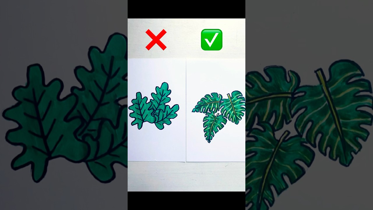 How to draw tropical leaf 🍃 drawing tips for beginners step by step quick and easy