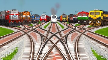 09️⃣ Real Trains Crossing At Risky Bumpy Curved Branched Tracks | 4K Train Simulator | beamng train