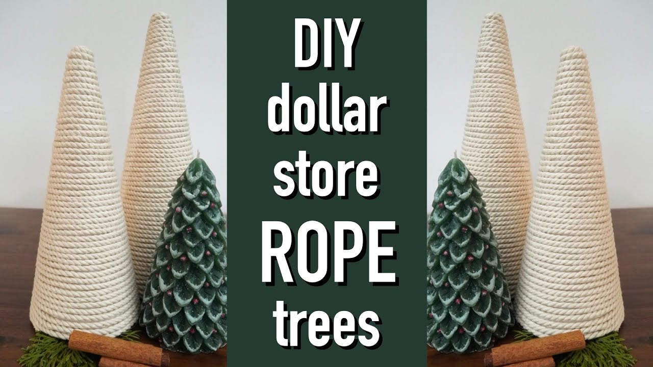 Christmas tree DIY using Michael's paper mâché cones, rope, paint and  beads. Easy!