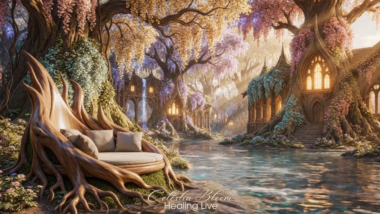 Magical Forest Night Radio 🌿💫 | Golden Elven Village 24/7 Live