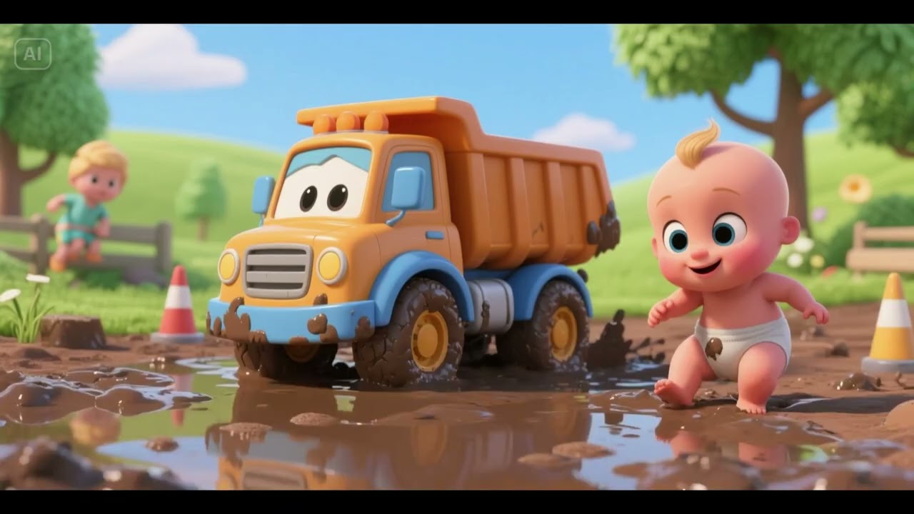Baby Dump Truck and the Mud Puddle Race 🚚💦 | Kids Song & Nursery Rhyme | Truck Songs for Children
