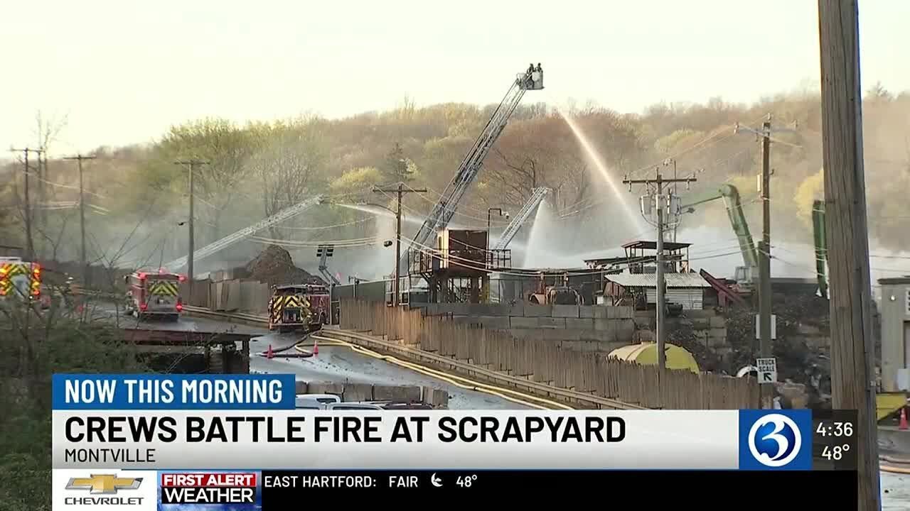 Fire breaks out at scrap yard in Montville - YouTube
