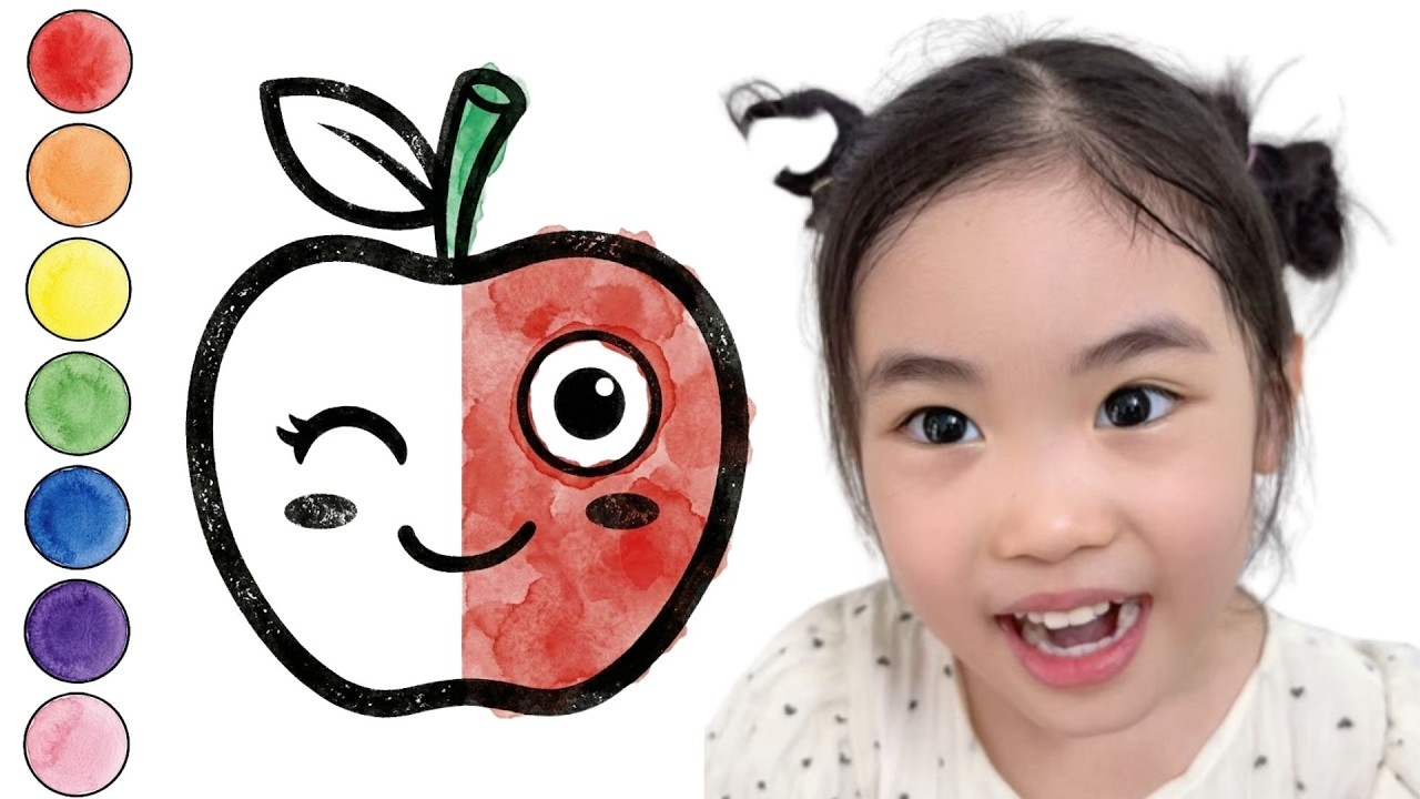 How to Draw an Apple Watercolor Step by Step. Learn English,Spanish,Colors,Shapes Numbers with Bun