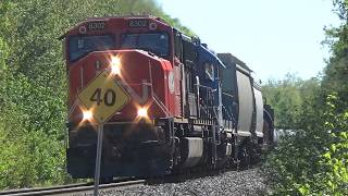 SD75IACC 8302 Leads Manifest Train CN 305 w/Rear DPU at Lutesville East near Berry Mills, NB