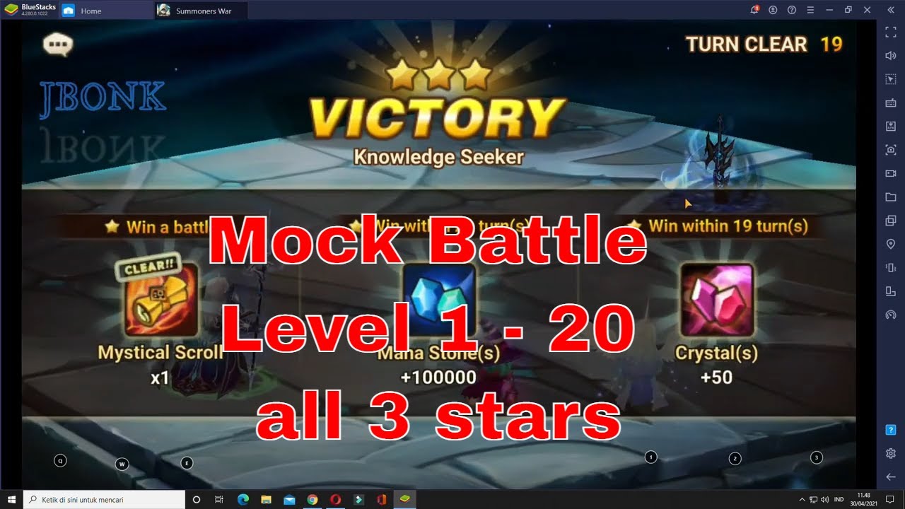 Summoners War Mock Battle Level 1 20 Complete all 3 stars 1080p/60