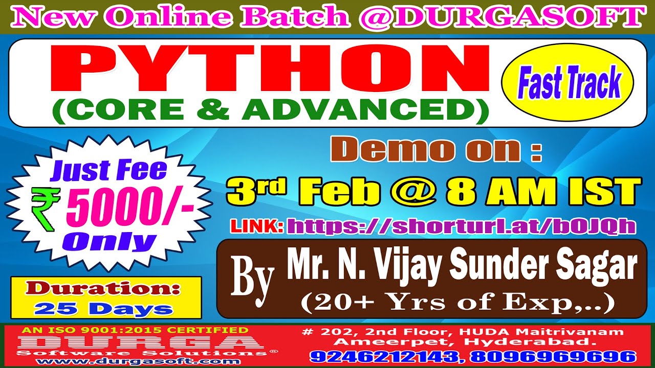 PYTHON (CORE & ADVANCED) (Fast Track) Online Training @ DURGASOFT - YouTube