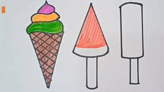 How to draw easy colourful Ice Cream | Rainbow icecream painting drawing tutorial for beginners