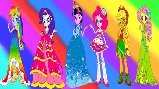 My Little Pony Equestria Girls Mane 6 Transforms Into Disney Princesses - Coloring Book For Kids