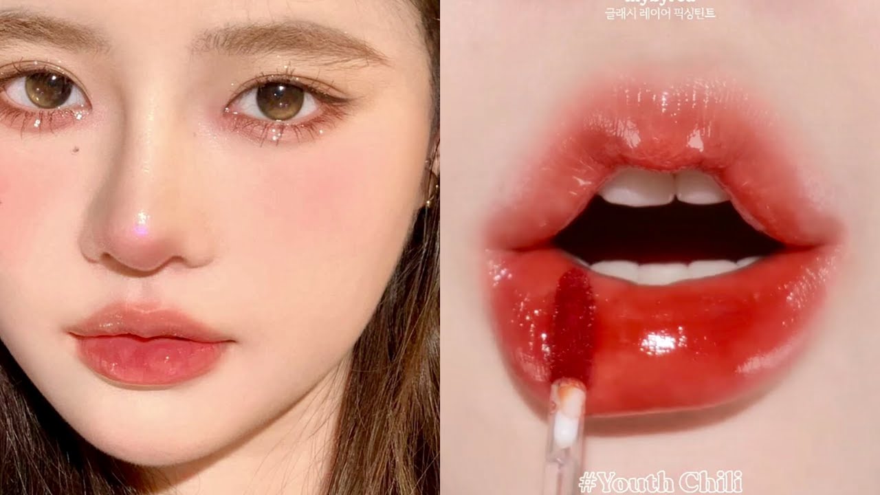🥀Best Korean lipstick and Eye makeup tutorial for Beginners Korean