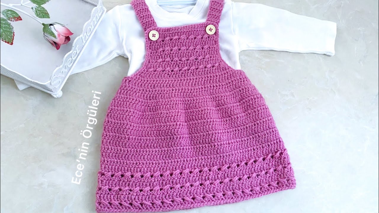 Вязаное крючком платье-салопет / Для малышей 6-9 месяцев/Платье для садовников/Легкое детское платье