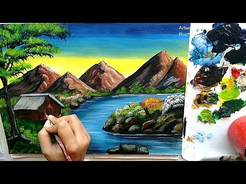 Mountain Landscape Painting Tutorial Acrylic Redesigned Colors Color Brushes