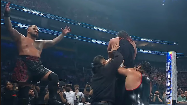 Triple powerbomb to Jacob fatu by bloodline members solo sikoa talla tonga on WWE SmackDown raw