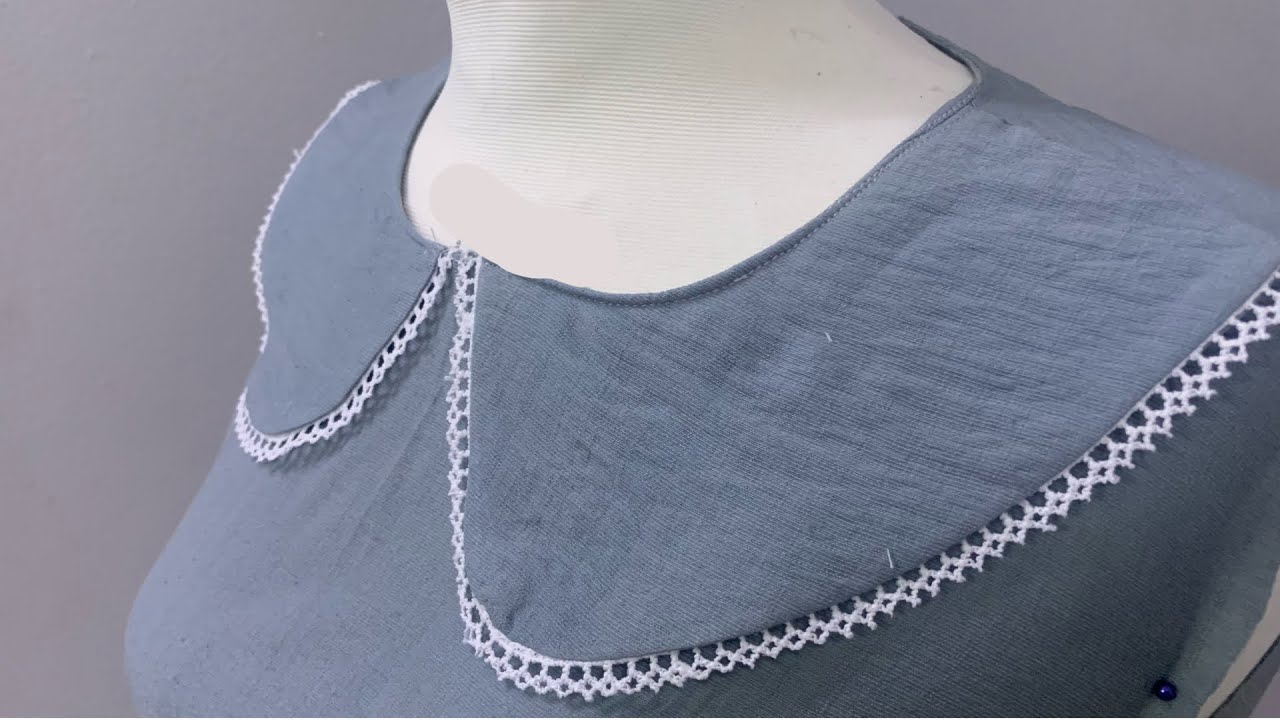 🧵 خطوات خياطة ياقه(كوله) مستديره مطعم دانتيل 🧵