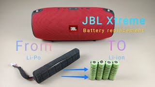 JBL Xtreme battery teardown and replacement Li-polymer to LI-ion in perfect way