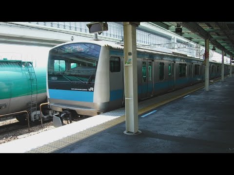 JR根岸駅から、京浜東北・根岸線各駅停車磯子行きE233系1021A148宮サイと京浜東北・根岸線快速大宮行きE233系1116A170宮サイが発車！JR貨物EF210形210-901電気機関車！