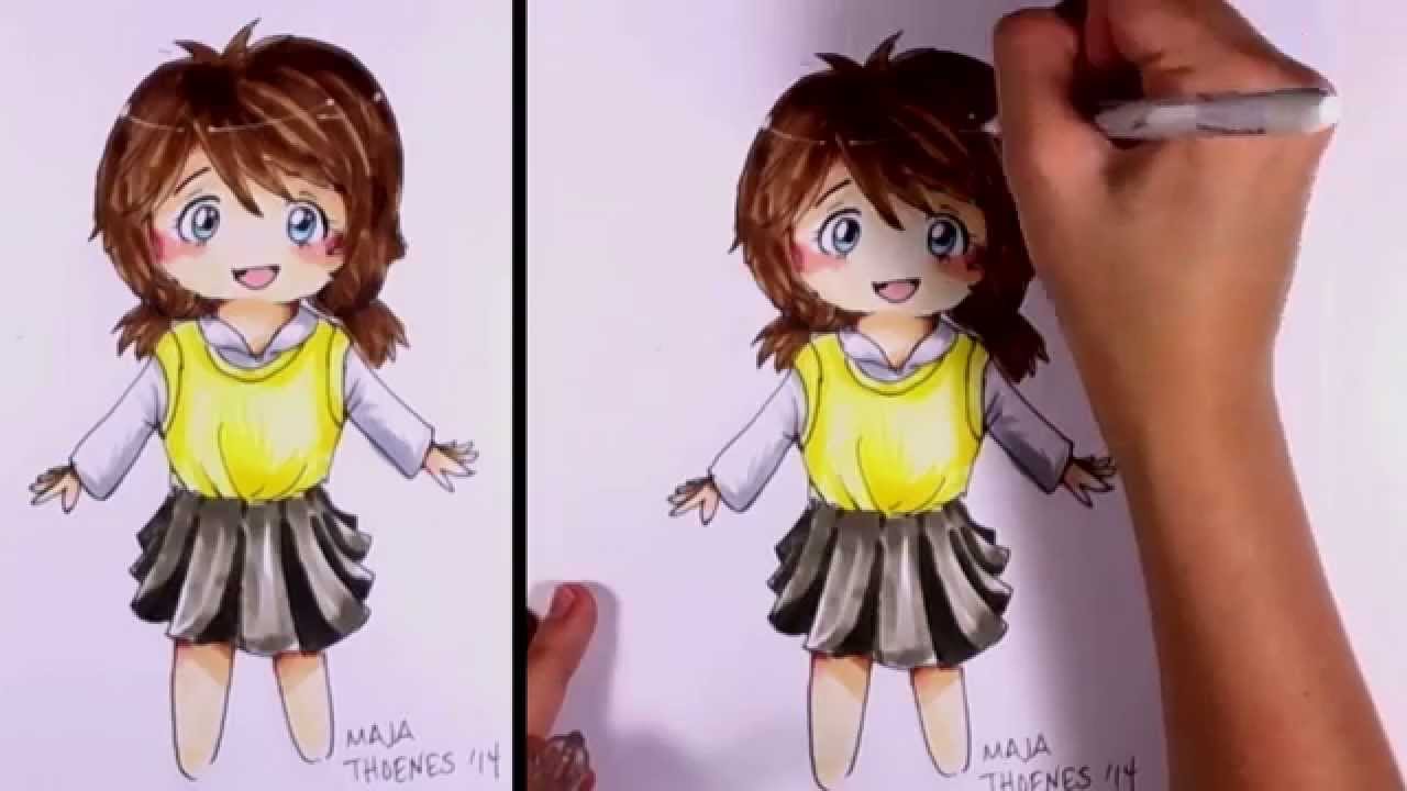 How to Draw and Color Chibi (Schoolgirl with copic markers) | MLT