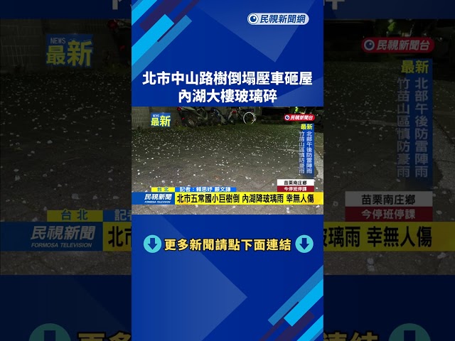 北市中山路樹倒塌壓車砸屋　內湖大樓玻璃碎－民視新聞