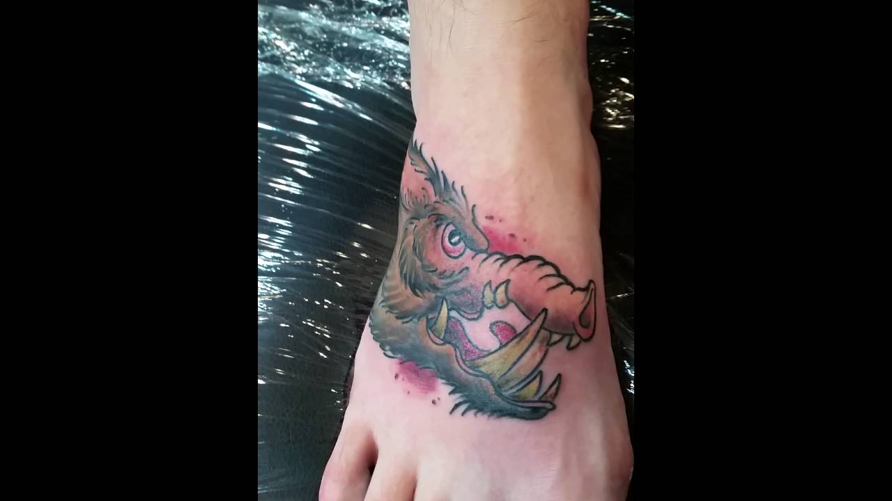 navy pig and rooster foot tattoos by blue horse shoe tattoo artist