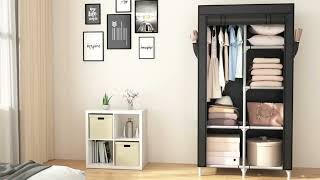 Portable Closet Wardrobe for Hanging Clothes with 6 Storage Shelves, 1 Hanging Rod and 4 Pockets