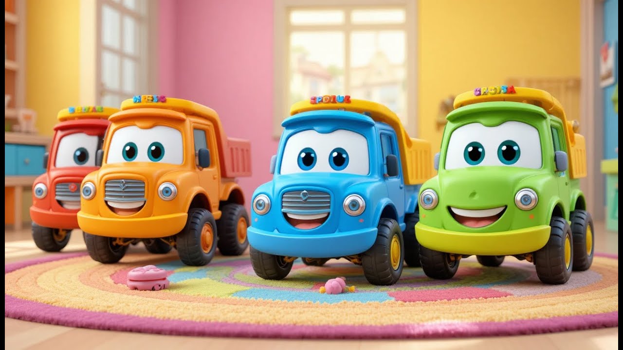 Four Little Toy Trucks Roll Roll Roll | Construction Vehicles & Counting Song