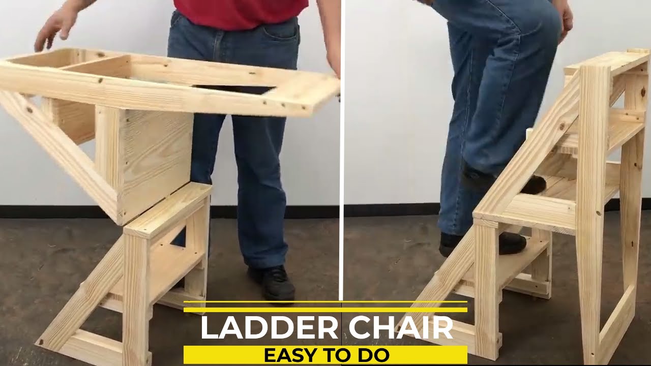 Como hacer una SILLA ESCALERA de madera sólida DIY Step Ladder Chair Easy 