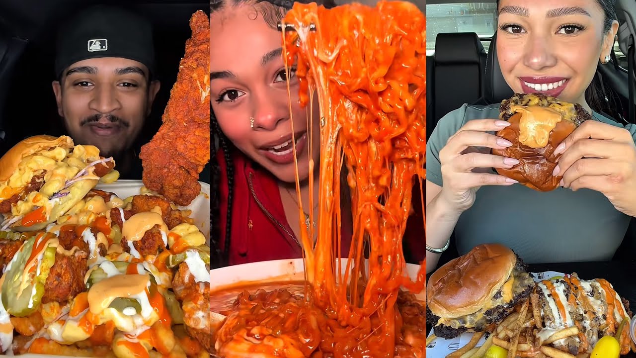 *TIKTOK* big bites mukbang compilation | Dave’s Hot Chicken, Smash Burger, Wingstop and many more!