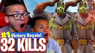 32 KILLS! WHOLE SQUAD FULL OF SQUEAKERS! *NEW* SKIN IS INSANE! 9 YEAR OLD BROTHER  FORTNITE BR!