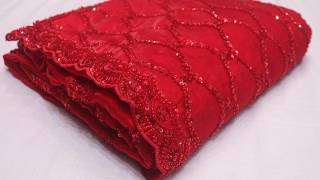 ARNG-4529 Gorgeous Royal Red Fendi Saree with Full Sequin Jaal Work | Bridal & Party Wear screenshot 1