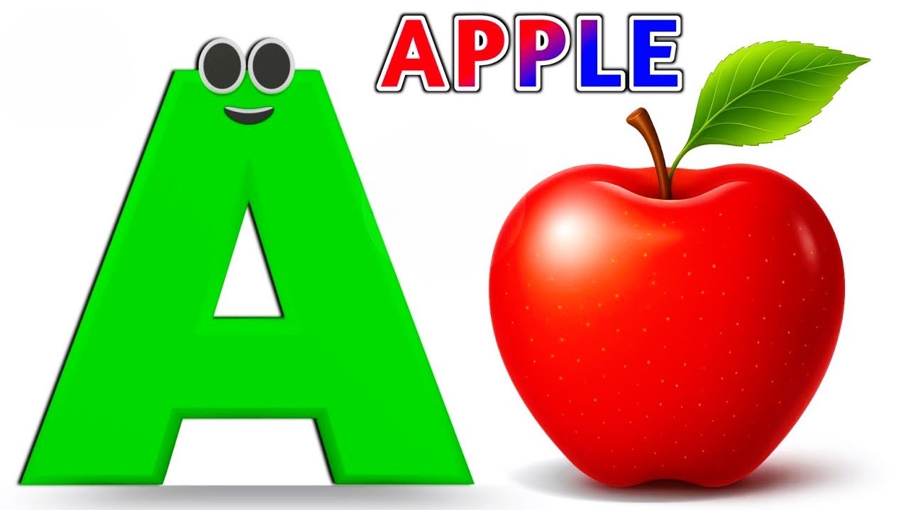 Песенка про фонетику ABC - обучающие видеопесни для малышей, буква А — яблоко, детские стишки, пе...