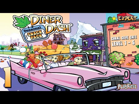 Diner Dash: Seasonal Snack Pack (PC) - Walkthrough Part 1 - Coral Cove Café, Level 1 to 5