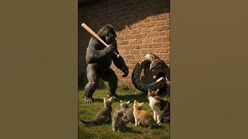 Rescue 🦍🐍 Gorilla attacks python, saves tiny kitten shocking! 信じられない！ #shorts