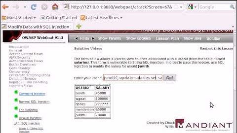 WebGoat v5.3 - Injection Flaws - Modify Data with SQL Injection