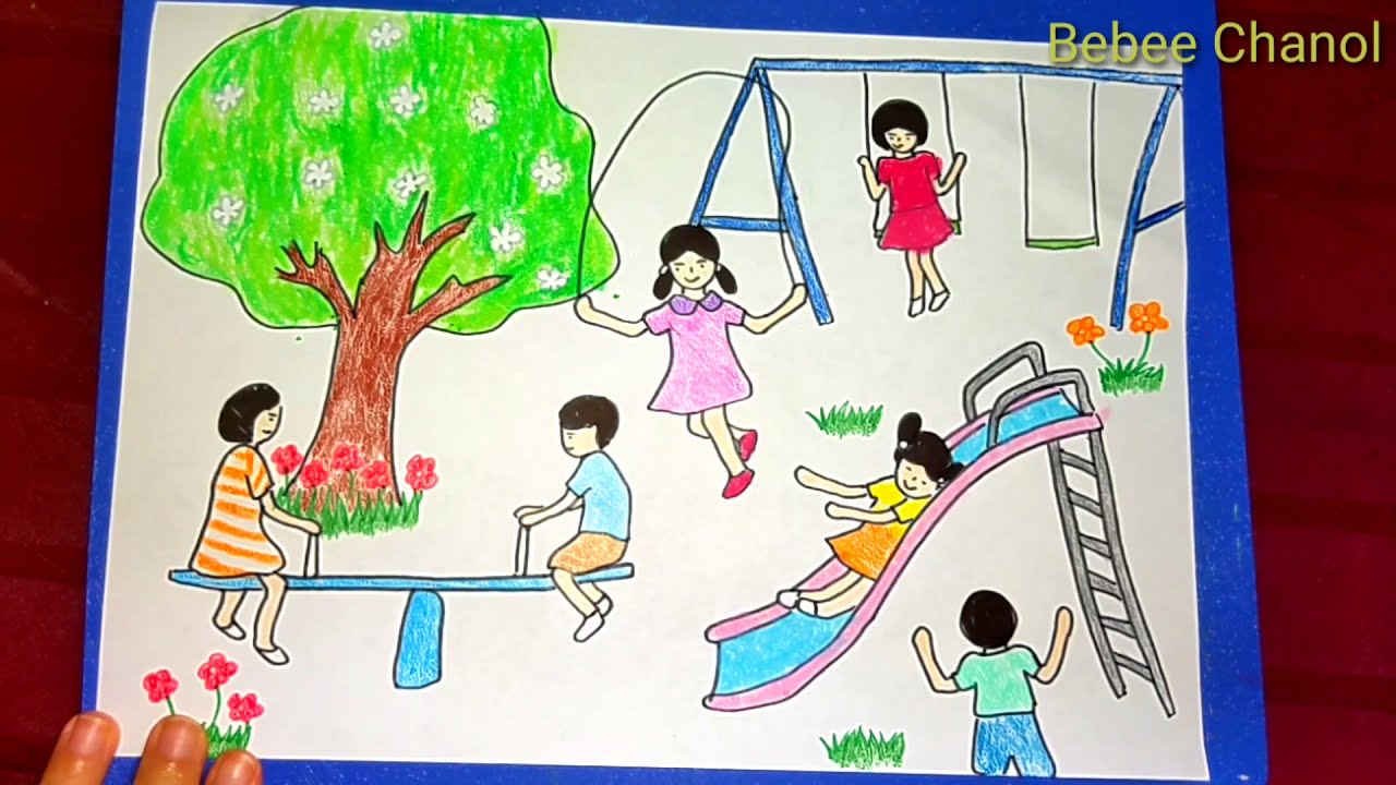 Cùng Vẽ Tranh - Bé Đi Chơi Công Viên / How To Draw Kids Playing In  Playground - Youtube