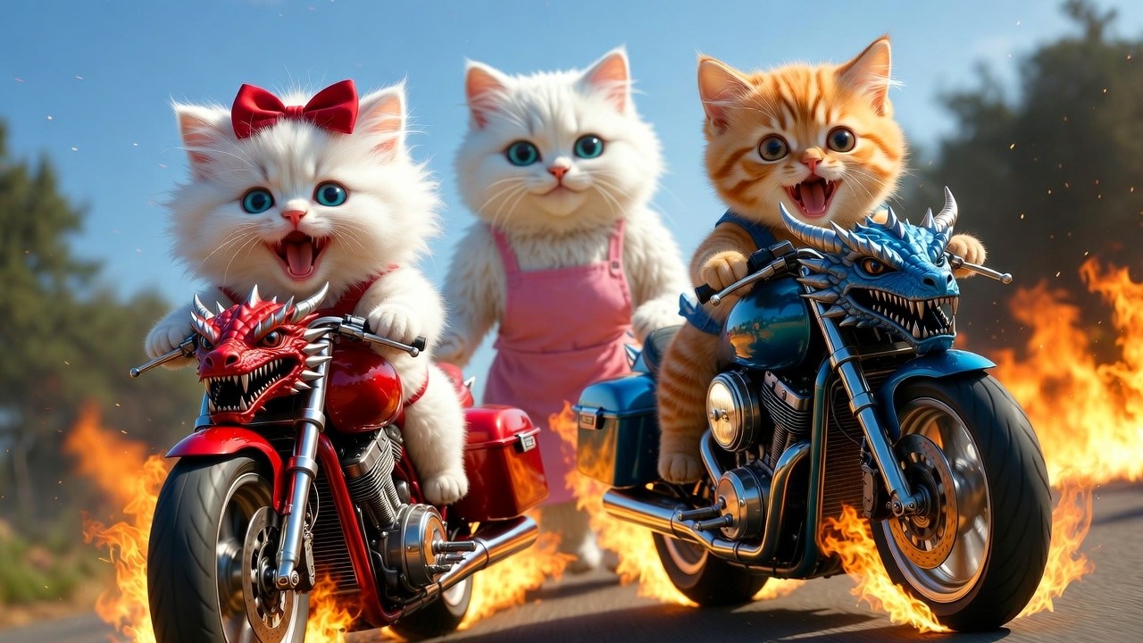 Kittens Drive Fire Demon Motorbikes 🚓 on a Revenge Mission to Rescue Mama Cat from a Bully💥🐱