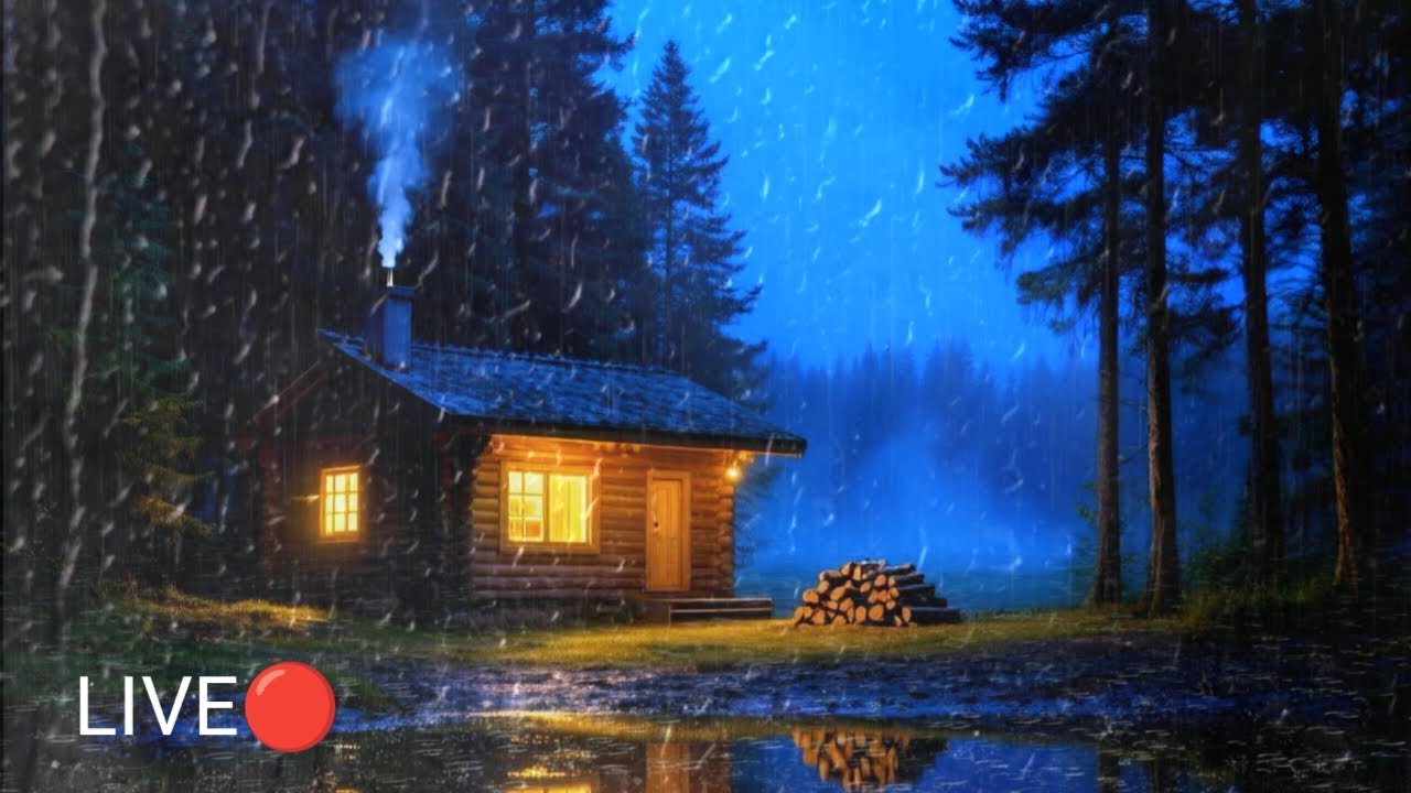 (No Ads) Cozy Rain at Night – Relaxing Forest Cabin Ambience for Deep ...