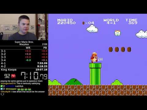 (19:04.38) Super Mario Bros. Warpless speedrun *World Record*