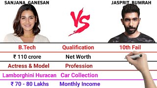 Sanjana Ganesan vs Jasprit Bumrah Full Comparison Video | Total Awards | Net Worth | Monthly Income