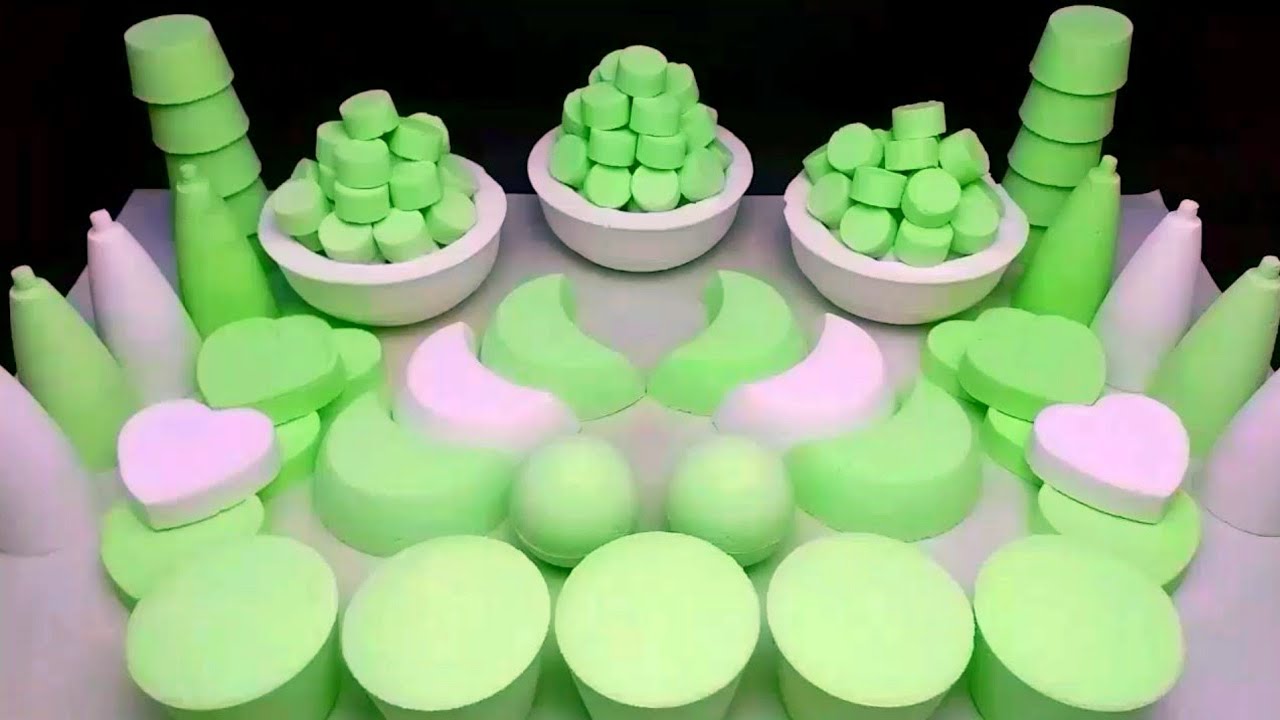 ASMR baking soda crushing neon shapes