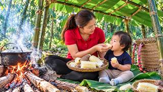 Details Harvesting Giant Cassava with My Daughter | Building a Bamboo Shelter & Cooking Over Fire. Guide
