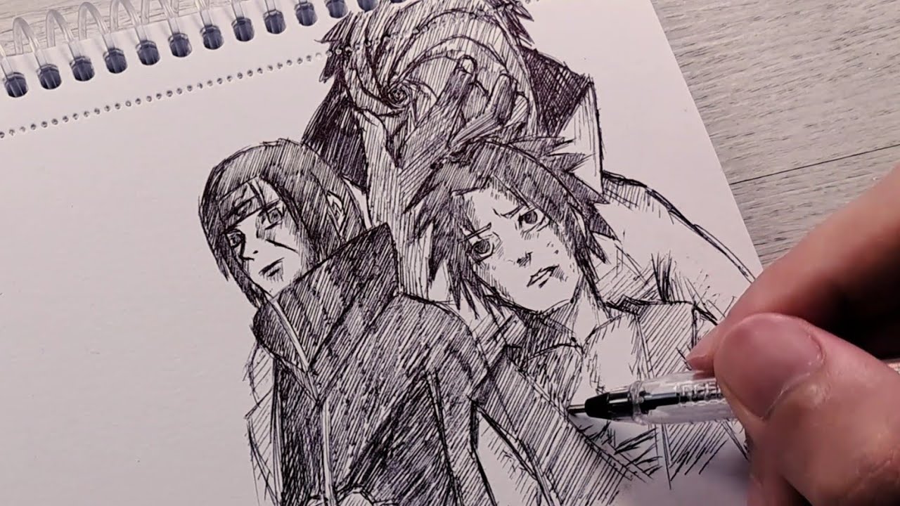 How to draw itachi, sasuke & obito step by step tutorial - easy anime