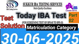 30 june Test Solution || BPS 5 to 15 || Matriculation Category Screening Test Preparation