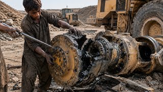     Pakistani Mechanics Rebuild Damaged Caterpillar Front Gear | Complete Workshop Repair