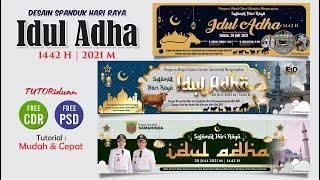 Cara Membuat Spanduk Banner Idul Adha 1442 H di CorelDraw Photoshop (Free CDR & PSD)