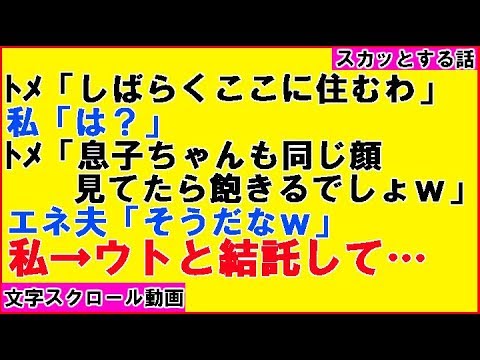 【スカッとする話 自業自得】トメ「しばらくここに住むわ」私「は？」トメ「私も息子ちゃんも、同じ顔ばっか見てたら飽きるでしょ？」エネ夫…（感動!涙腺崩壊!胸キュン〜心の忘れものチャンネル〜）