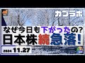 【カブラボ】11/27 今日も日本株は急落展開に！ なぜ下がるのか、今日の下げは重要なのでそこを解説します！